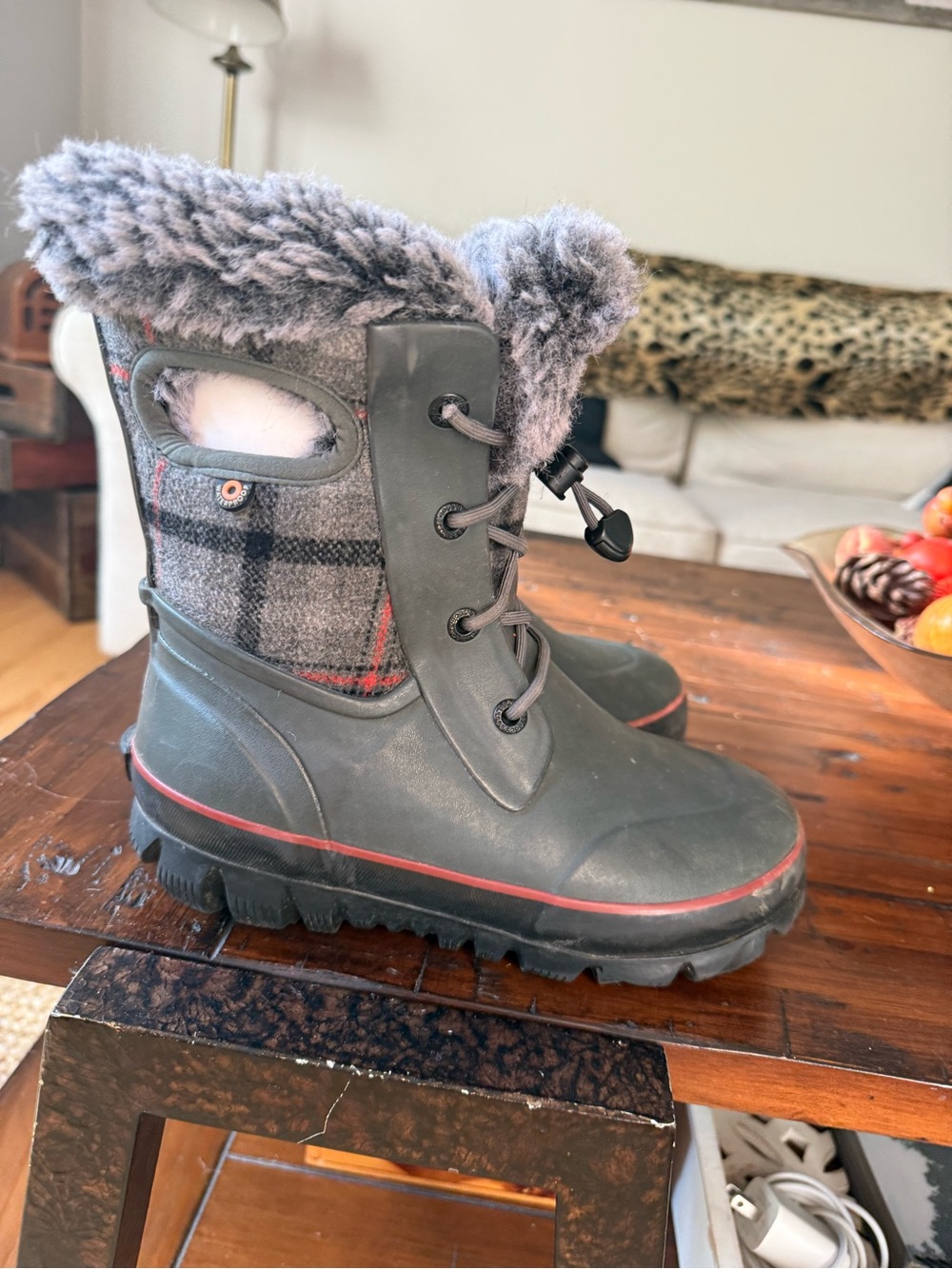 Bogs Kids Gray and Red-Accent Waterproof Winter Boots